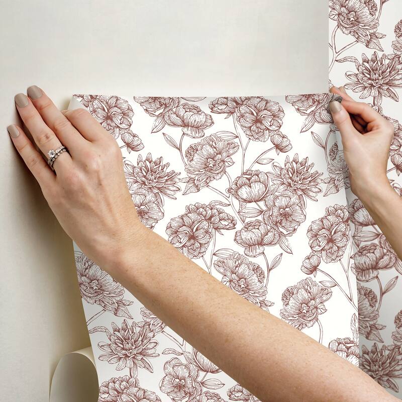 NuWallpaper Gilded Floral Oxblood Peel and Stick Wallpaper