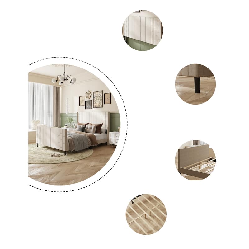 Queen Size Bed Frame Platform with Tall Headboard & Footboard & USB Ports