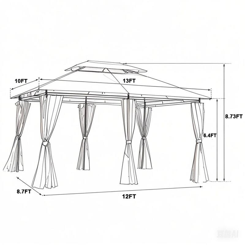 13 x 10 Outdoor Gazebo Canopy Tent With Ventilated Double Roof And Mosquito net for Lawn(Detachable Mesh Screen On All Sides)