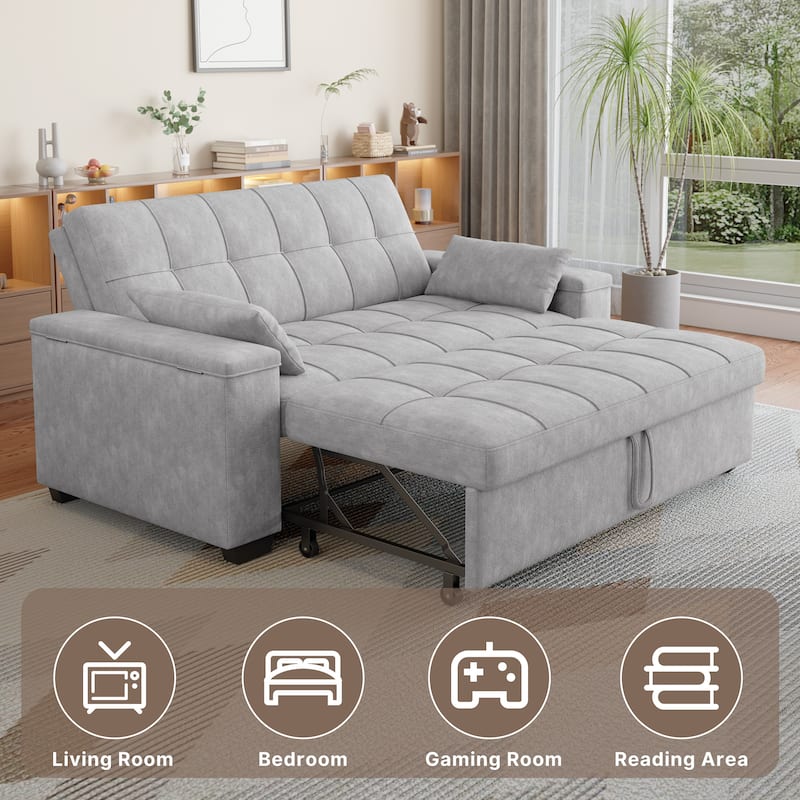 3 in 1 Convertible Sofa Bed Futon Couches with Reclining Backrest, Loveseat Sleeper Sofabed with Pull Out Couch