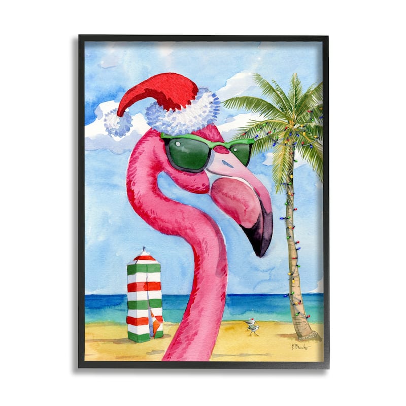 Stupell Flamingo Tropical Christmas Framed Giclee Art Design by Paul Brent - 11 x 14 - Black