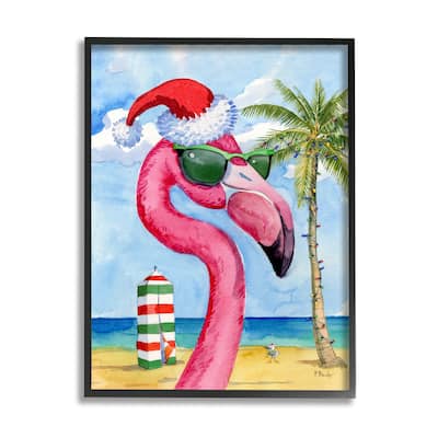Stupell Flamingo Tropical Christmas Framed Giclee Art Design by Paul Brent