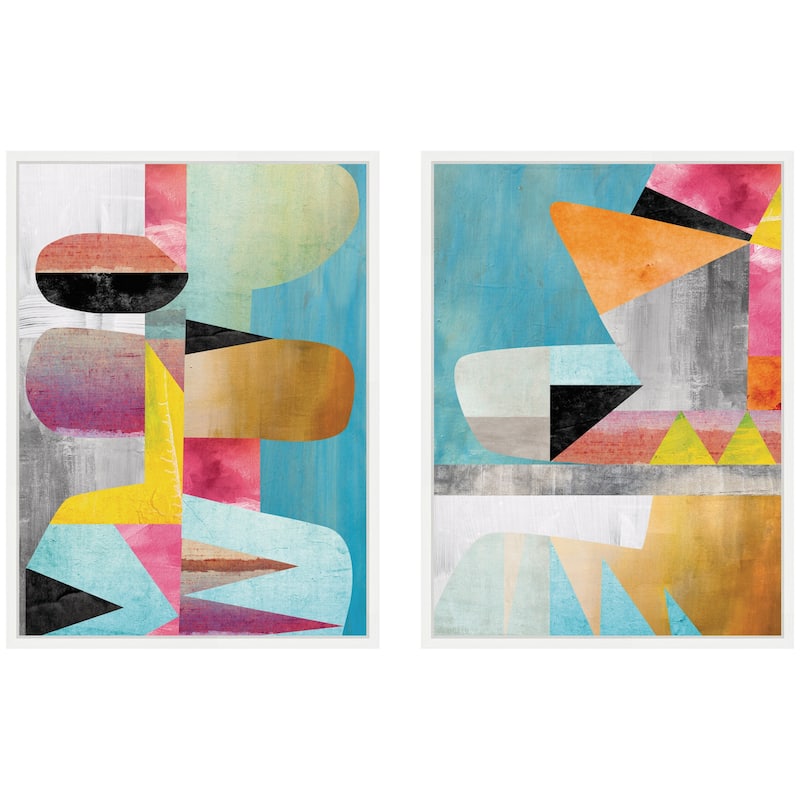 Kate and Laurel NC Objet 1 & 2 2 Piece Framed Canvas Wall Art Set by Nikki Chu - 2 Piece Set 18x24 - White