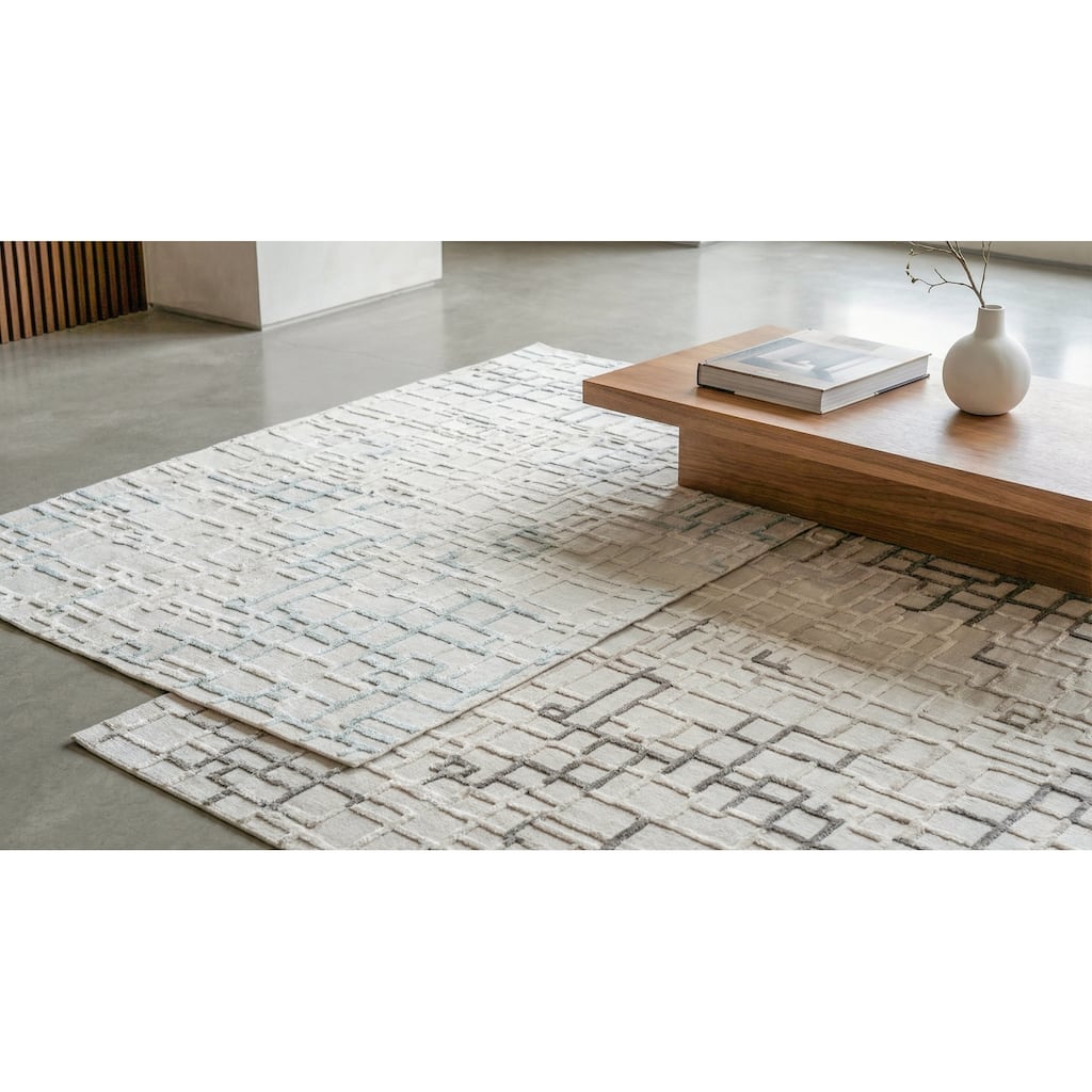 EXQUISITE RUGS Vista Hand-loomed Wool/Bamboo Silk Grey/Blue Area Rug.