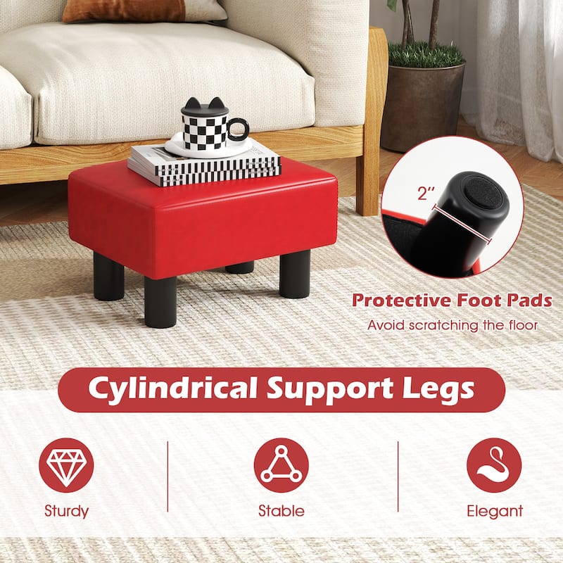 Gymax PU Leather Ottoman Rectangular Footrest Small Stool - See Details