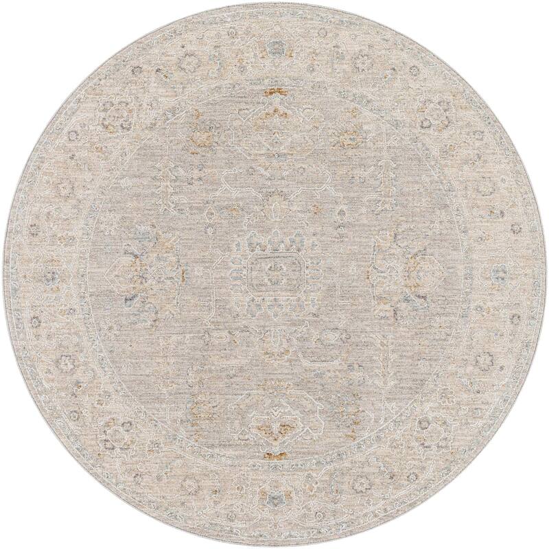 Livabliss Avant Garde Traditional Area Rug - 7'10" x 7'10" Round - Grey/Tan - Round