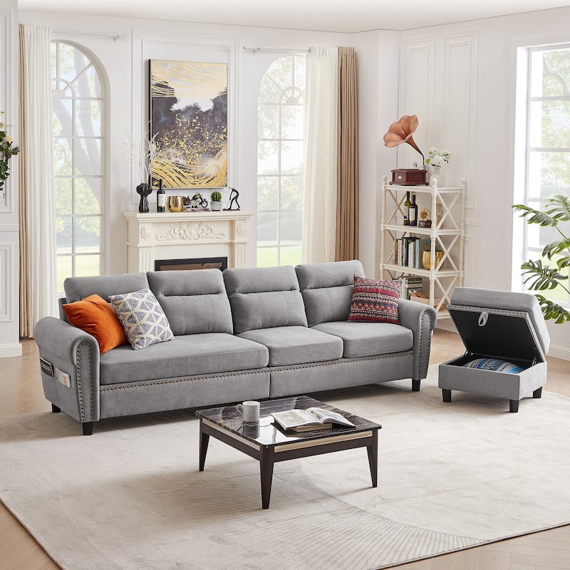 106.69" 4 Seater L Shaped Reversible Sectional Sofa with Side Storage Bags