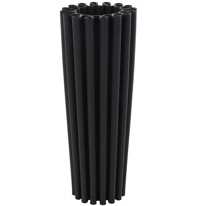 Ceramic Abstract Dimensional Ribbed Decorative Vase with Cylindrical Ridges - Black - Roche River Decor - Black - 7"W, 19"H