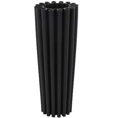 Ceramic Abstract Dimensional Ribbed Decorative Vase with Cylindrical Ridges - Black - Roche River Decor