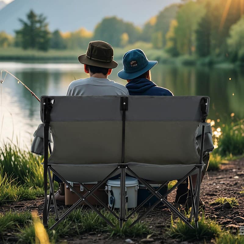 Costway 2-Person Outdoor Folding Loveseat with Cup Holders Armrests