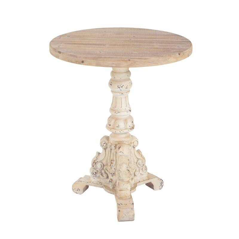 Accent Coffee Table, Antique Pedestal Table, Solid Wood Top with MGO Base for Living Room