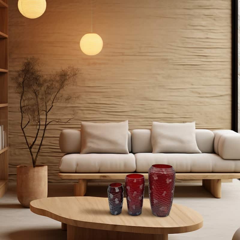 Set of 3 Decorative Handmade Glass Artistic Jug Vase in Red