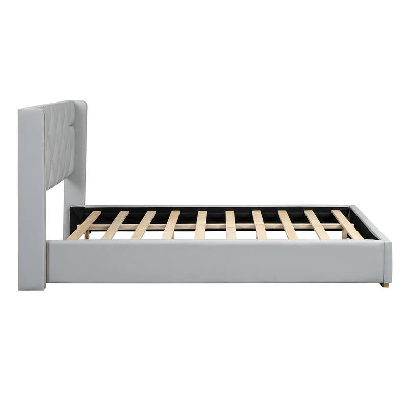 Contemporary Full Size PU Upholstered Platform Bed with Wooden Frame and Slat Support