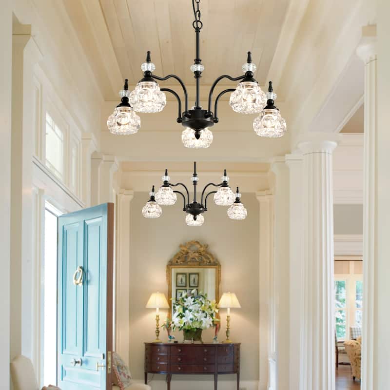 Modern Crystal Glass Shade 5-Light Chandelier