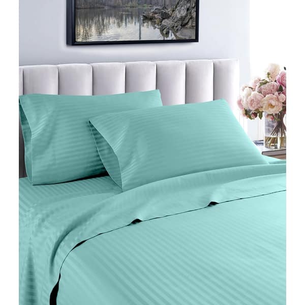 Porch & Den Grebe Striped 1200 TC Egyptian Cotton Deep Pocket Bed Sheet Set - Aqua - Twin