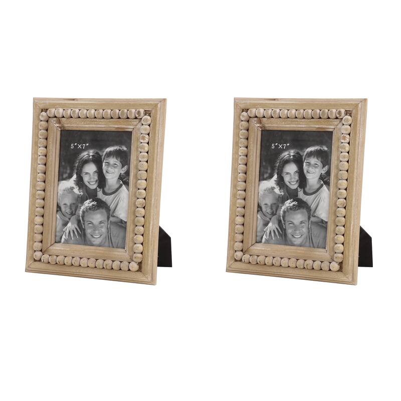 Light Brown Wood Beaded 1 Slot Photo Frame - 8 x 1 x 10