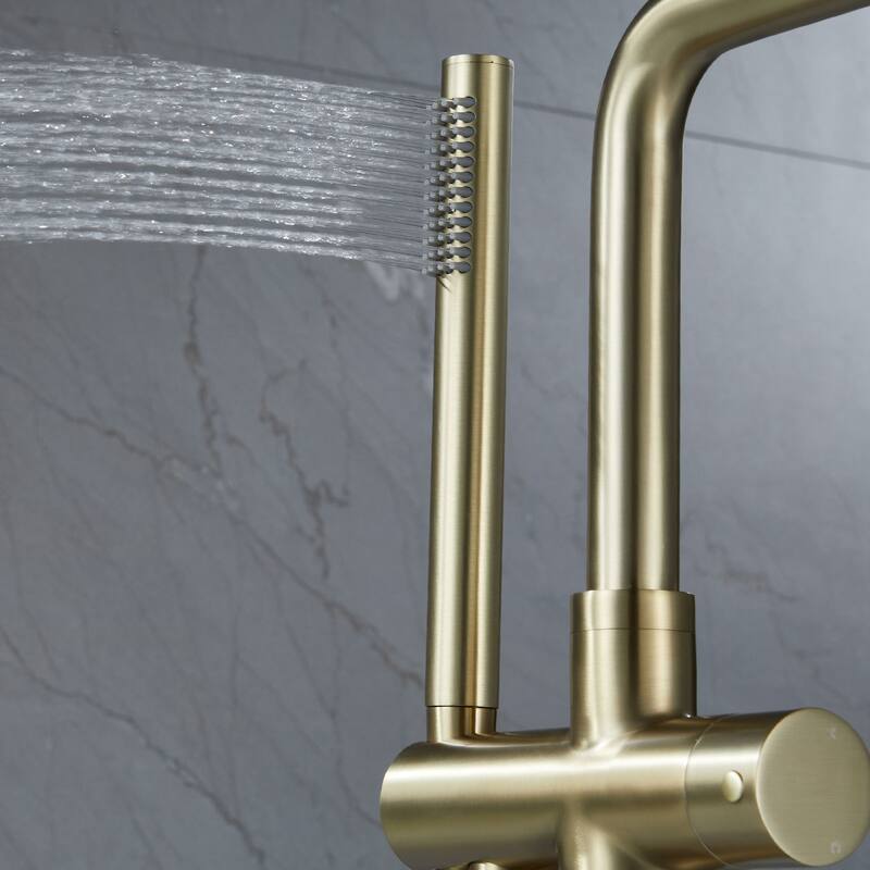 Round Vertical Five-Piece Bathroom Faucet Set,Brushed Gold