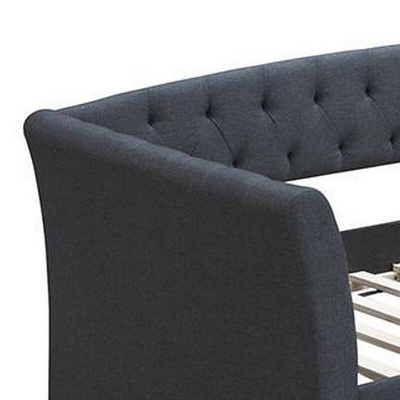 Alma Classic Wood Daybed with Trundle, Button Tufted, Charcoal Burlap