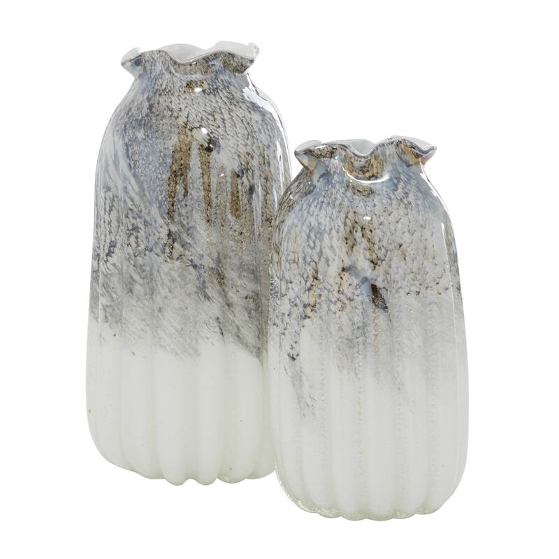 Glass Handmade Blown Vase - Set of 2 Gray - Roche River Decor - 6"W x 6"L x 12"H