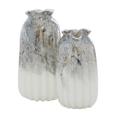 Glass Handmade Blown Vase - Set of 2 Gray - Roche River Decor - 6"W x 6"L x 12"H
