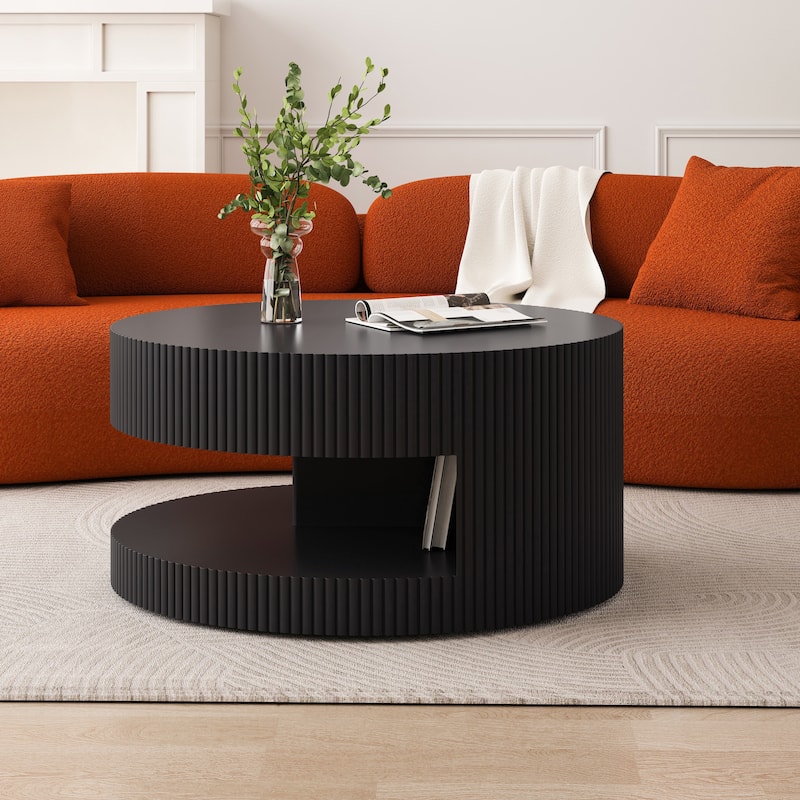 35.83" Stylish and Minimalist Modern Wave Stripe Round Coffee Table.
