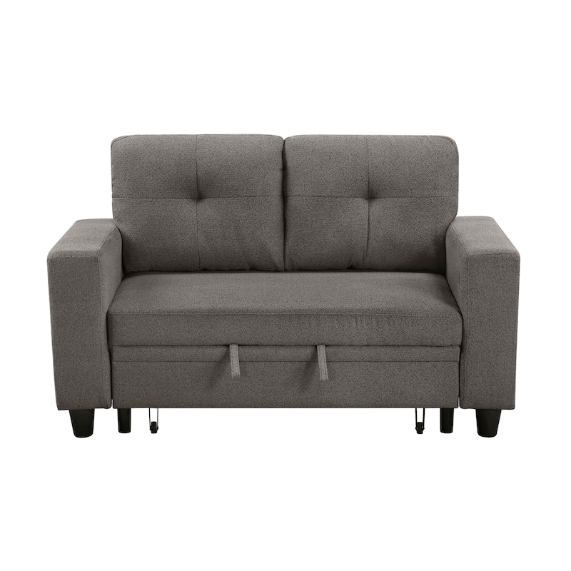 Hazel 56.5" Boucle 2-Seater Loveseat - Pull-out Bed, Shelves, USB Port