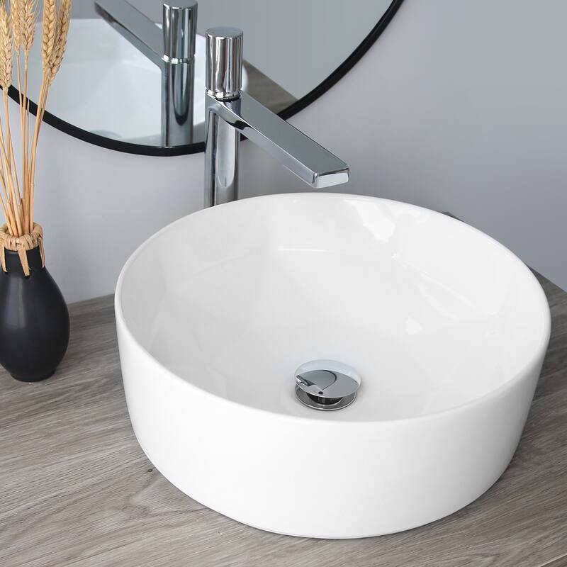 STYLISH Porcelain Round 16 inches Vessel Ceramic Bathroom Sink - 16" x 16 x 5 1/2"