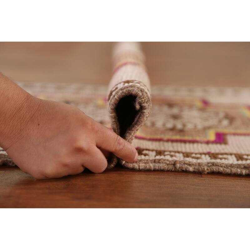 Hand Knotted Oriental 100% Wool Carpet Transitional Tribal Beige & Ivories Anatolian Area Rug - 2' 10'' X 1' 8''