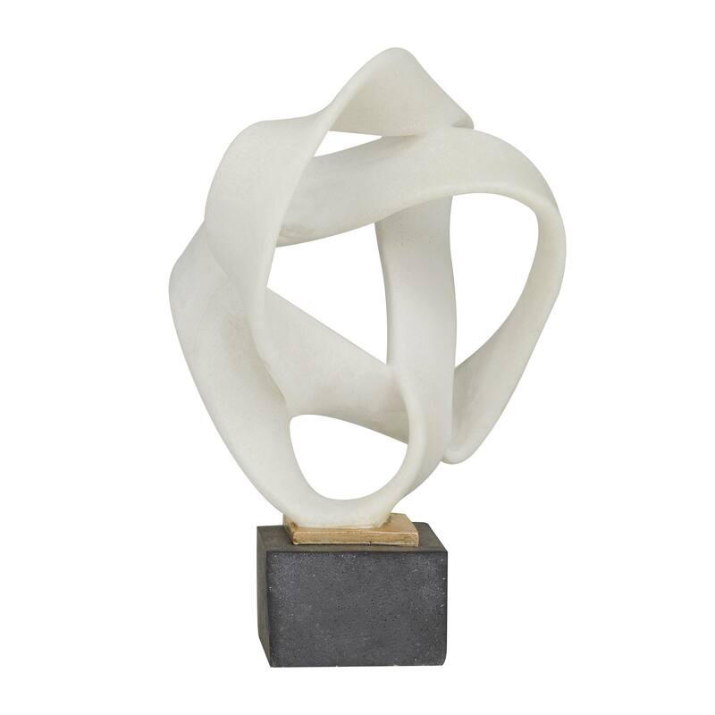 Contemporary White Polystone Abstract Sculpture with Black Base