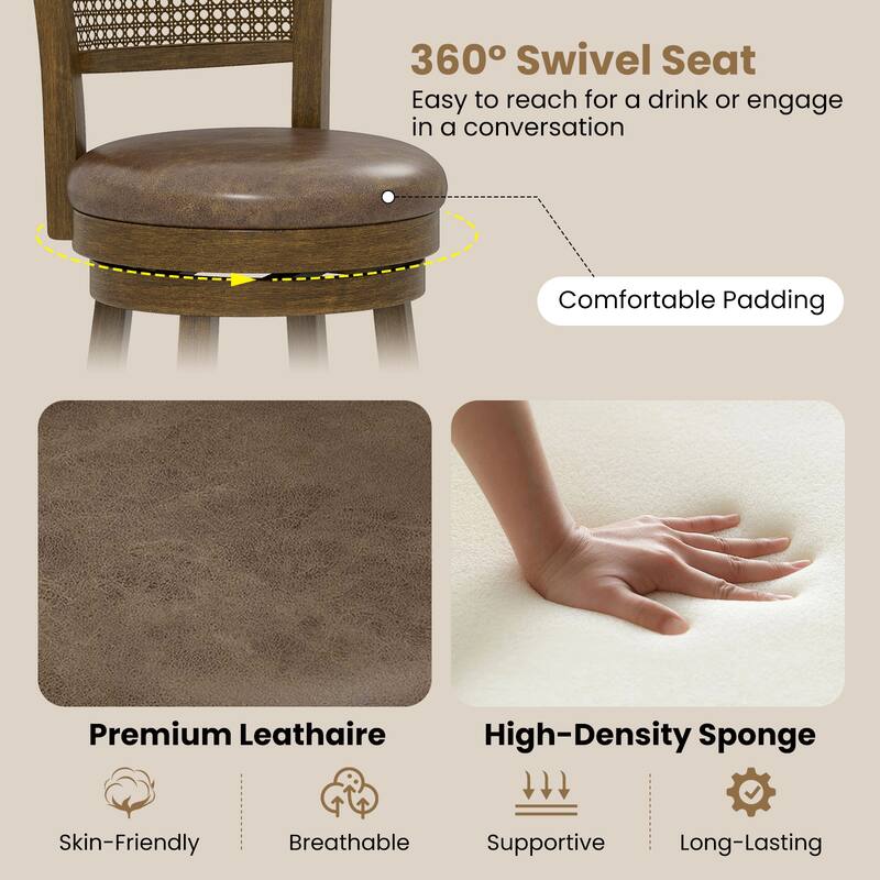 Gymax Set of 2 Bar Stools 30'' Swivel Bar Chairs w/ PE Rattan Backrest