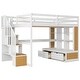 preview thumbnail 5 of 11, Natural+White Full Solid Wood Loft Bed with Desk & Drawers