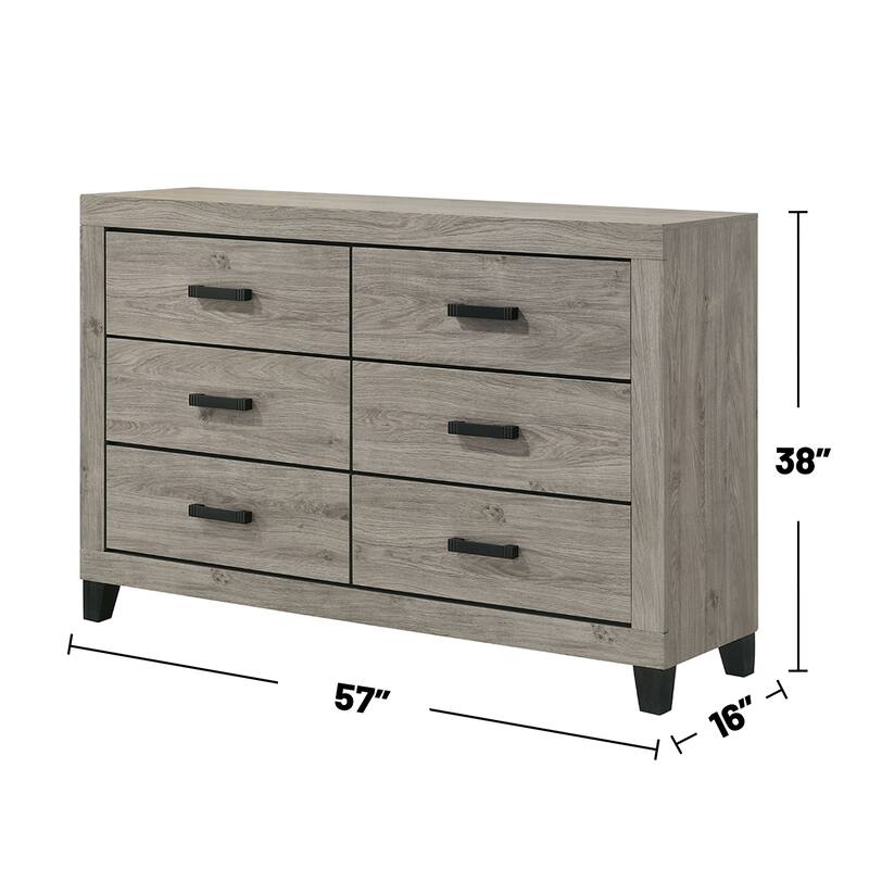 6 Drawers Wooden Nightstand with Metal Pulls in Light Gray