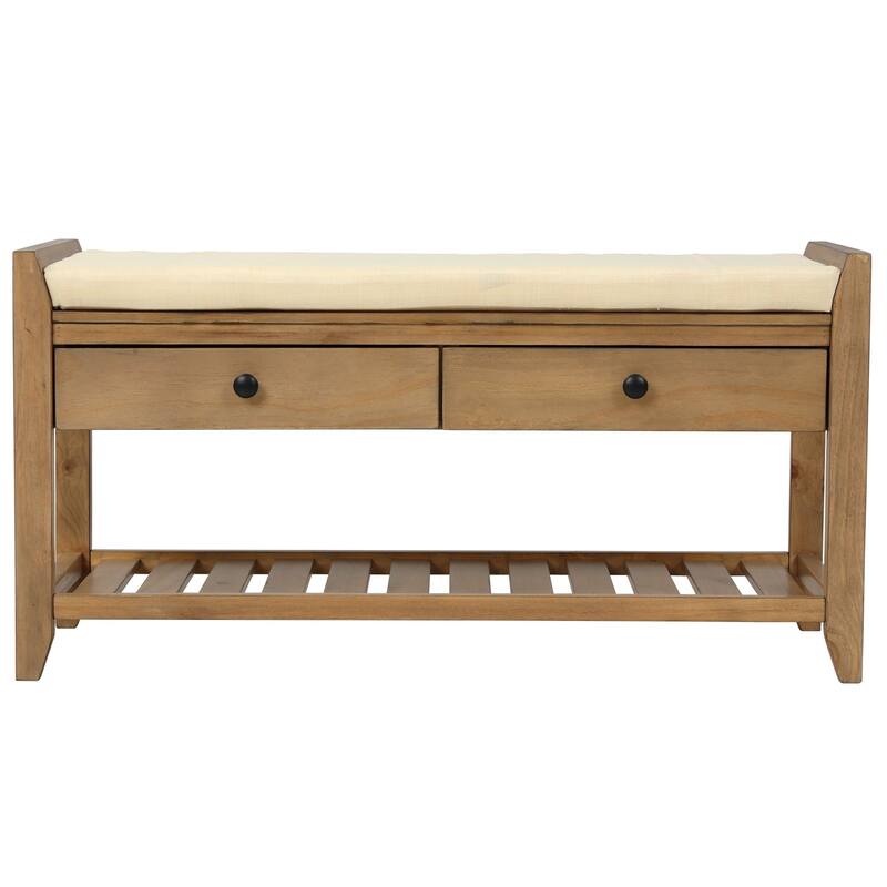 Multipurpose Entryway Storage Bench, Shoe Rack with Cushioned Seat, Drawer
