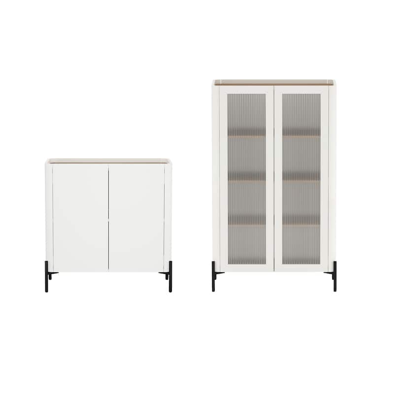 Manhattan Comfort 2-Piece Modern Abbey Tempered Glass Accent Cabinet