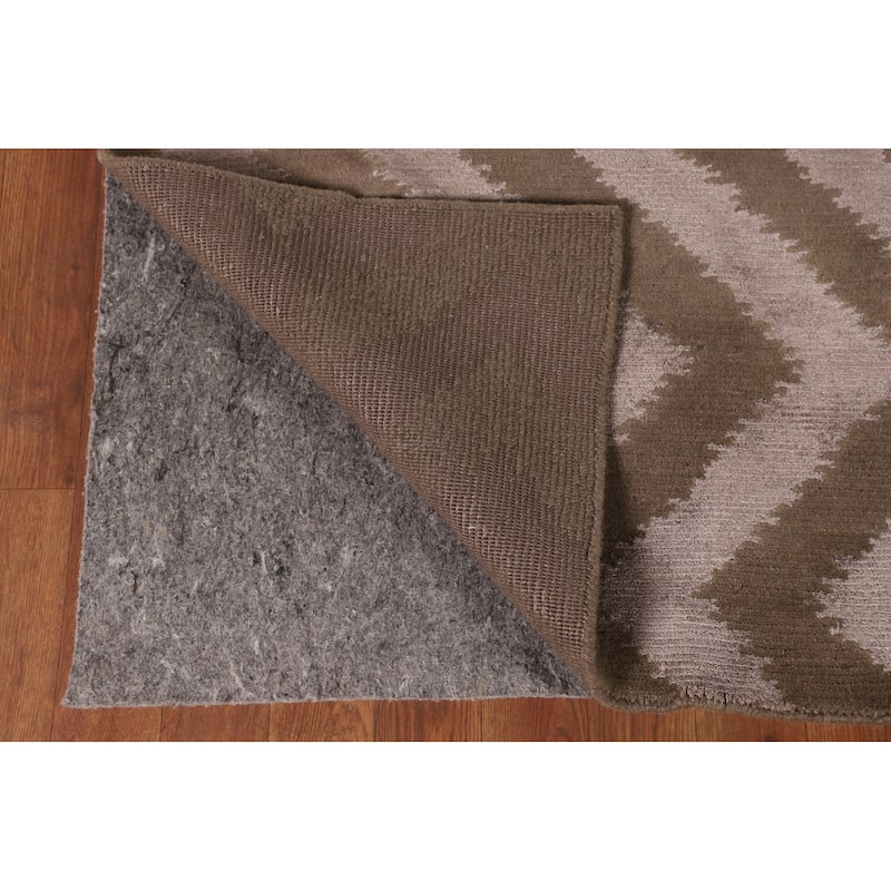 Brown Chevron Style Nepalese Oriental Rug Hand-Knotted Wool Carpet - 6'0" x 8'8"