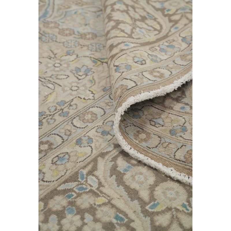 Hand Knotted Oriental 100% Wool Carpet Traditional Floral Beige & Ivories Kerman Area Rug - 13' 5'' X 9' 9''