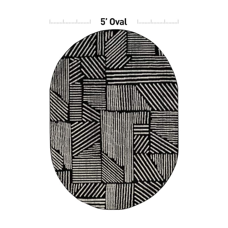 World Rug Gallery Contemporary Boho Stripes Black Area Rug