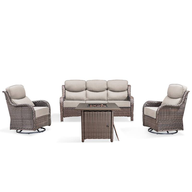 Pocassy 4 Pieces Outdoor 6" Sofa Swivel Chair with Fire Pit Table