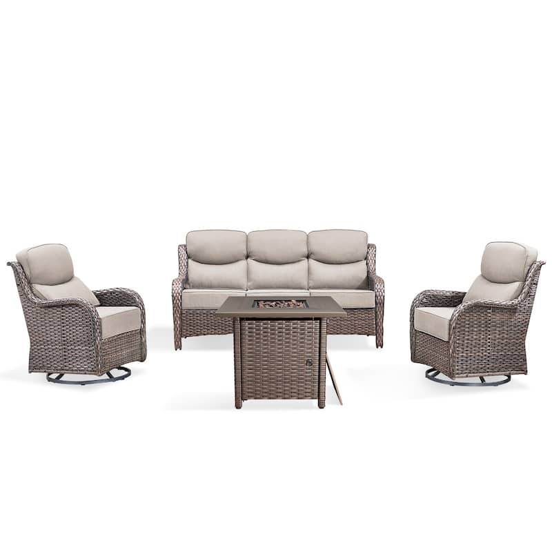 Pocassy Outdoor 6" Sofa Swivel Chairs with Fire Table Funiture
