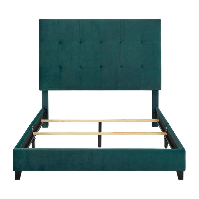 Bridgevine Home Tall Green Velvet Tufted Headboard Upholstered Platform Bed