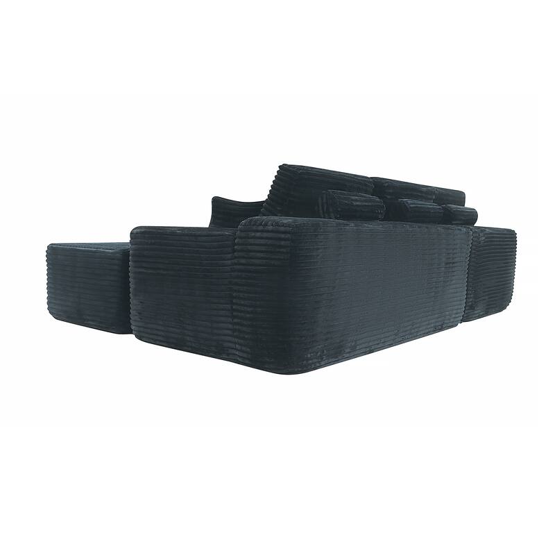 U-Shaped Sectional Couch Boneless Corduroy Couch with Chaise ‌and Ottoman‌, Upholstered Modular Lounger Sofa