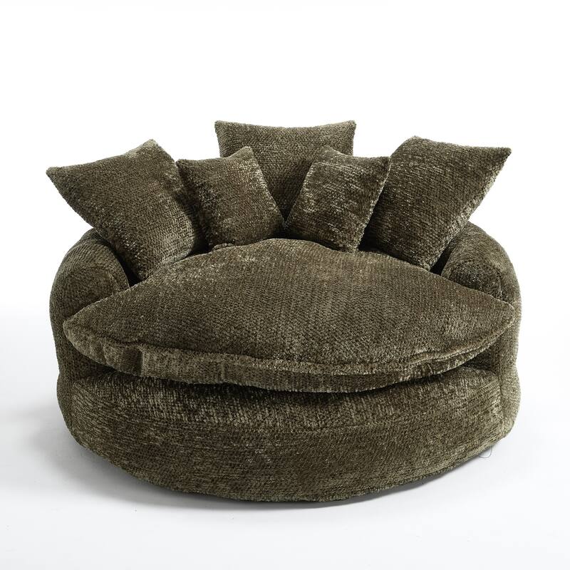 55" Modern Long Polyester Foam Round Bean Bag Sofa Chair with Pillows