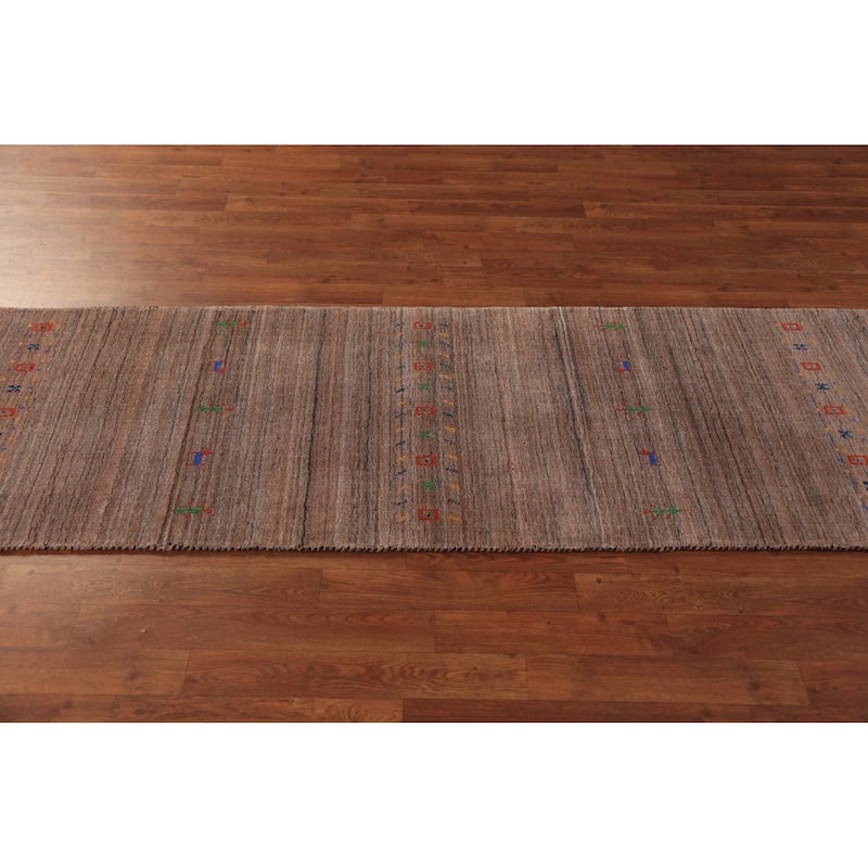 Striped Gabbeh Tribal Runner Rug Handmade Wool Carpet - 2'4" x 9'9"