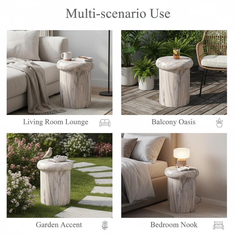 Christopher Knight Home - Lightweight Concrete Sculptural Side Table with Faux Marble Travertine Finish for Indoor & Outdoor