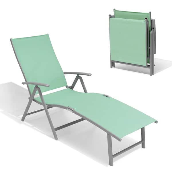 Outdoor Adjustable Aluminum Patio Folding Chaise Lounge Chair - Green
