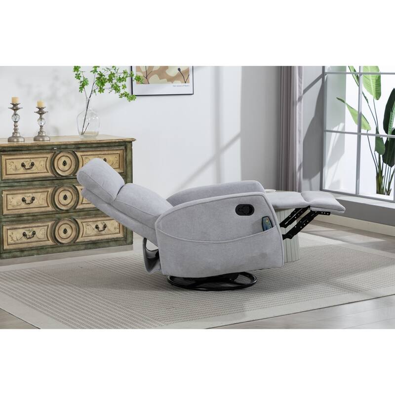 270° Swivel Glider Recliner with Heated Massage, 300LBS Velvet Recliner with Locking Handle & Deep Side Storage