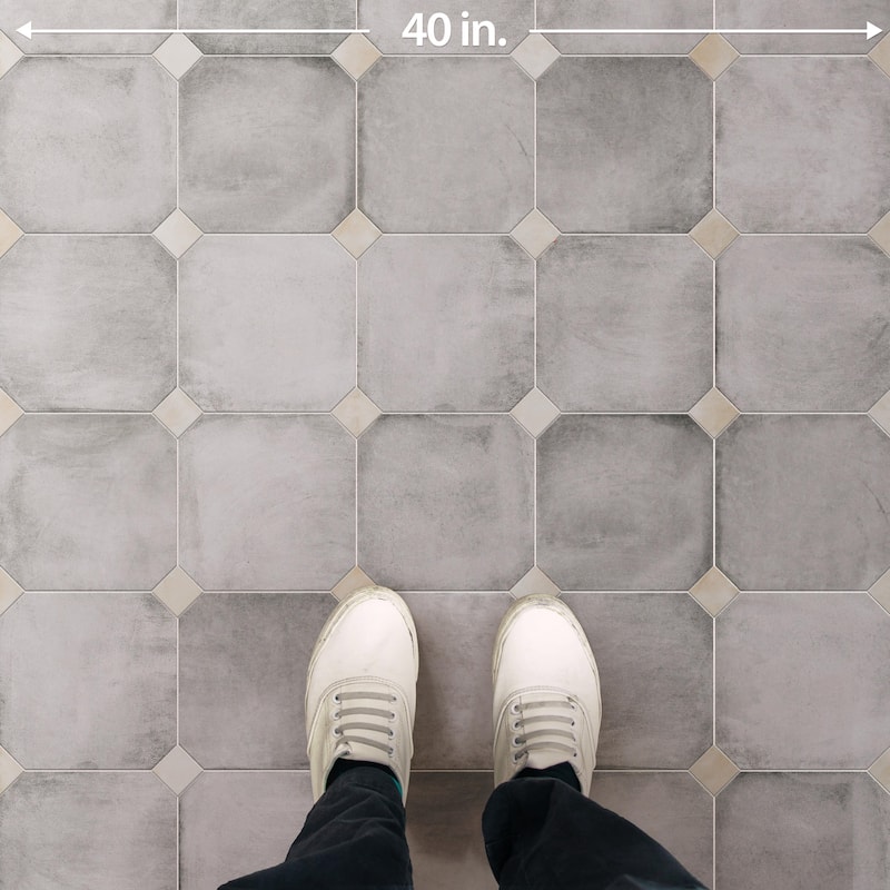Merola Tile Laverton Octagon Gris with Taco Arena 7-7/8" x 7-7/8" Porcelain Floor and Wall Tile