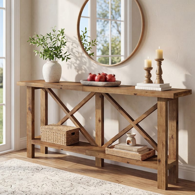 Solid Wood Console Table, Farmhouse Narrow Sofa Table for Living Room