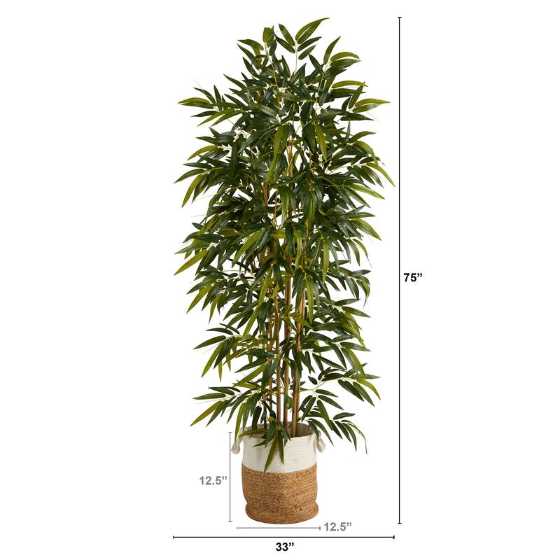 75" Bamboo Artificial Tree in Handmade Natural Jute and Cotton Planter