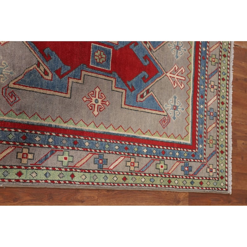Kazak Foyer Rug Handmade Traditional Grey Wool Carpet - 3'4" x 4'9"